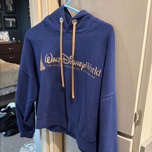 Disney Blue Hooded Sweatshirt with Gold Text